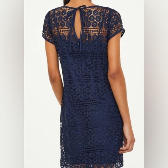 Loft Navy Blue Cap Sleeve Lace Overlay Dress. Size 4. - Picture 2 of 8